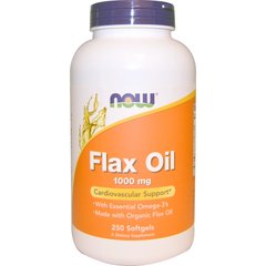 Льняное масло, Flax Oil, Now Foods, 1000 мг, 250 гелевых капсул - фото