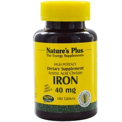 Залізо, Iron, Nature's Plus, 40 мг, 180 таблеток - фото