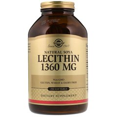 Лецитин, Lecithin, Solgar, неотбеленный, 1360 мг, 250 капсул - фото