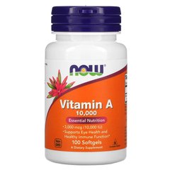 Витамин А, Vitamin A , Now Foods, 10000 МЕ, 100 капсул - фото
