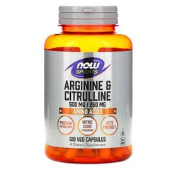 Аминокислоты, аргинин и цитруллин, Arginine & Citrulline, Now Foods, Sports, 500/250, 120 капсул - фото