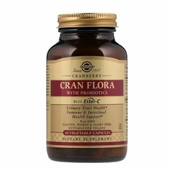 Журавлина з пробіотиками, Cran Flora with Probiotics, Solgar, 60 рослинних капсул - фото