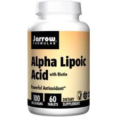 Альфа-липоевая кислота + Биотин, Alpha Lipoic Acid, Jarrow Formulas, 100 мг, 60 таблеток - фото