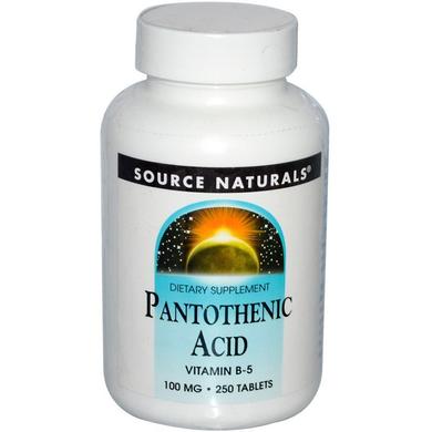 Пантотенова кислота, Pantothenic Acid, Source Naturals, 100 мг, 250 таблеток - фото
