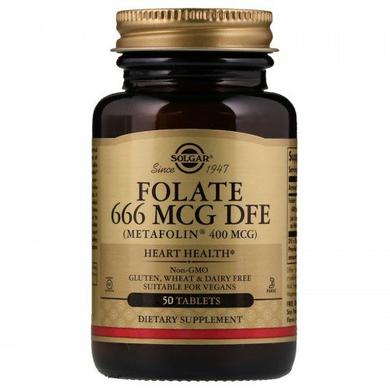 Фолієва кислота, Folate (As Metafolin), Solgar, метафолін, 400 мкг, 50 таблеток - фото