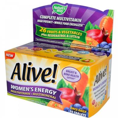 Вітаміни для жінок, Alive! Women's Energy Multivitamin-Multimineral, Nature's Way, 50 таблеток - фото