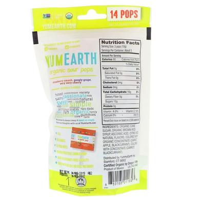 Леденцы 3 вкуса, Sour Pops, YumEarth, органик, 14 штук, 85 г - фото