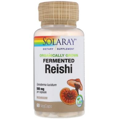 Рейші, ферментовані гриби, Reishi, Solaray, органік, 500 мг, 60 вегетаріанських капсул - фото