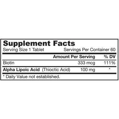 Альфа-липоевая кислота + Биотин, Alpha Lipoic Acid, Jarrow Formulas, 100 мг, 60 таблеток - фото