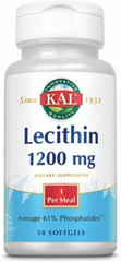 KAL, Лецитин, 1200 мг, 50 мягких гелевых капсул (CAL-36539) - фото
