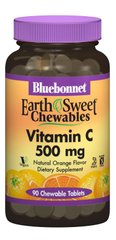Вітамін С, Earth Sweet Chewables, Bluebonnet Nutrition, смак апельсина, 500 мг, 90 жувальних таблеток - фото