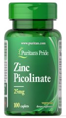 Цинк picolinate, Zinc Picolinate, Puritan's Pride, 25 мг, 100 капсул - фото