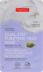 Двоступенева очищає-оновлююча маска Морські водорості і чайне дерево, що очищає гель + маска з бруду мертвого моря, Dual-step Purifying Mud Mask Seaweed & Tea Tree, Purederm, 3г + 10г - фото