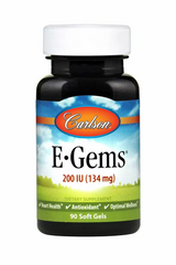 Витамин Е, E-Gems Natural Vitamin E, Carlson Labs, 200 МЕ, 90 гелевых капсул - фото