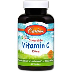 Витамин С жевательный (для детей), Chewable Vitamin C, Carlson Labs, цитрус, 250 мг, 60 таблеток - фото