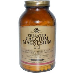 Магній Кальцій, Chelated Calcium Magnesium, Solgar, 1:1, 240 таблеток - фото