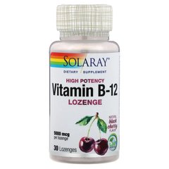 Витамин В-12, Vitamin B-12, Solaray, 5000 мкг, 30 сублингвальных леденцов - фото