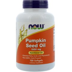 Тыквенное масло, Pumpkin Seed Oil, Now Foods, 1000 мг, 100 капсул - фото