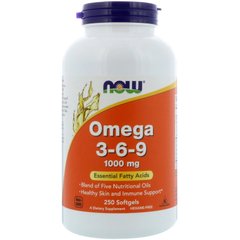 Омега 3 6 9, Omega 3-6-9, Now Foods, 1000 мг, 250 гелевых капсул - фото