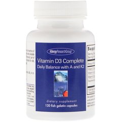Вітамін Д-3, Vitamin D3 Complete, Allergy Research Group, 2000 МО, 120 рибних желатинових капсул - фото