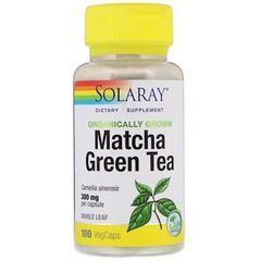 Матчу зелений чай, Matcha Green Tea, Solaray, органік, 300 мг, 100 вегетаріанських капсул - фото