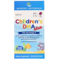 Омега-3, ДГК и ЭПК для детей 3-6 лет, DHA Xtra, Nordic Naturals, вкус ягод, 636 мг, 90 гелевых мини капсул - фото