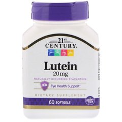 Лютеин (Lutein), 21st Century, 20 мг, 60 капсул - фото
