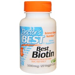 Биотин (B7), Best Biotin, Doctor's Best, 5000 мкг, 120 гелевых капсул - фото