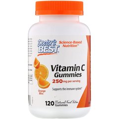 Вітамін С, Vitamin C Gummies, Doctor's Best, 250 мг, смак апельсин, 120 желейних цукерок - фото