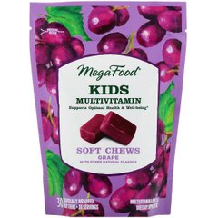 Мультивітаміни для дітей, MegaFood, смак винограду, 30 жувальних цукерок - фото
