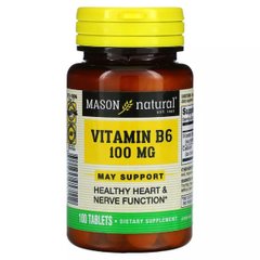 Витамин B6 100 мг, Vitamin B6, Mason Natural, 100 таблеток - фото