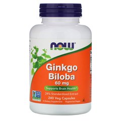 Гінкго Білоба, Ginkgo Biloba, Now Foods, 60 мг, 240 капсул - фото