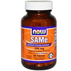 Аденозилметионин, SAM-e, Now Foods, 200 мг, 60 таблеток - фото