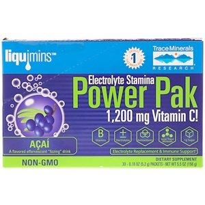 Електроліт Stamina, Power Pak, 1200 мг, асаї, 30 пакетів по 5, Trace Minerals Research, 2 г - фото