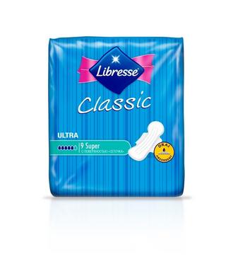 Гигиенические прокладки Classic Ultra Super Clip Dry 5 капель, 9 шт - фото
