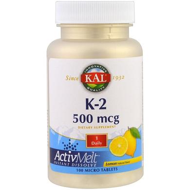 Вітамін К-2, Vitamin K-2, Kal, лимон, 500 мкг, 100 мікро таблеток - фото