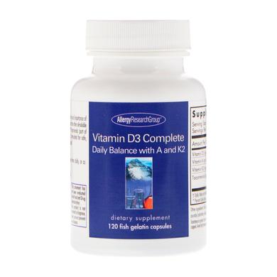 Витамин Д-3, Vitamin D3 Complete, Allergy Research Group, 2000 МЕ, 120 рыбных желатиновых капсул - фото