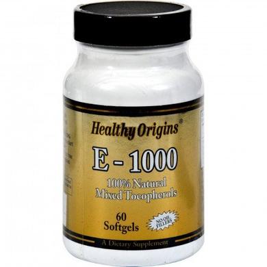 Вітамін Е 1000IU, Healthy Origins, 60 желатинових капсул - фото