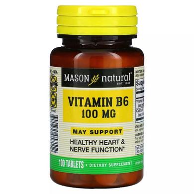 Вітамін B6 100 мг, Vitamin B6, Mason Natural, 100 таблеток - фото