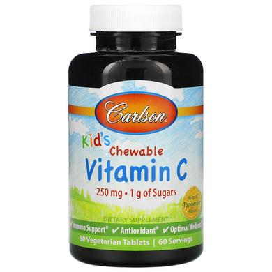 Вітамін С жувальний (для дітей), Chewable Vitamin C, Carlson Labs, цитрус, 250 мг, 60 таблеток - фото