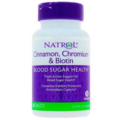 Кориця для зниження цукру з біотином, Cinnamon Biotin Chromium, Natrol, 60 таблеток - фото