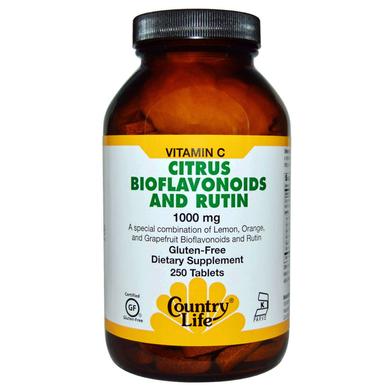 Биофлавоноиды цитрусовые + рутин, Citrus Bioflavonoids, Country Life, 1000 мг, 250 таблеток - фото