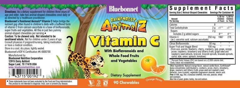 Мультивитамины для детей, Rainforest Animalz, Bluebonnet Nutrition, вкус апельсин, 90 жевательных таблеток - фото