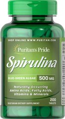Спирулина, Spirulina, Puritan's Pride, 500 мг, 200 таблеток - фото
