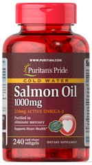Жир лосося Омега-3, Omega-3 Salmon Oil, Puritan's Pride, 1000 мг (210 мг активного омега-3), 240 капсул - фото