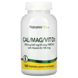 Кальций, магний и витамин D3 и K2, Cal/Mag/Vit D3, Vitamin K2, Nature's Plus, 180 таблеток, фото