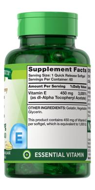 Вітамін E, Vitamin E, Nature's Truth, 450 мг, 60 гелевих капсул - фото