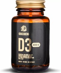 Витамин D3, Vitamin D3, Grassberg, 4000 МЕ (100 мкг), 90 капсул - фото