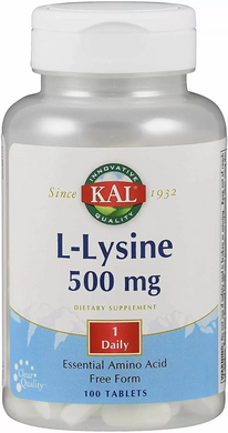 KAL, L-лизин, 500 мг, 100 таблеток (CAL-80310) - фото