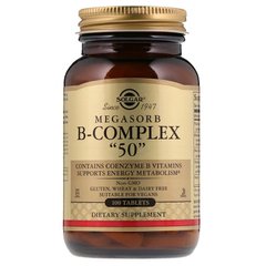 Вітаміни групи В-50, Megasorb B-Complex, Solgar, комплекс, 100 таблеток - фото